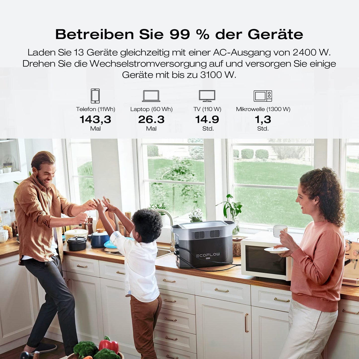 EcoFlow DELTA 2 Max Powerstation 2048Wh, erweiterbar bis 6kWh, 3000W Ausgangsleistung, 80% Ladung in 1h, Solargenerator für Zuhause & Camping